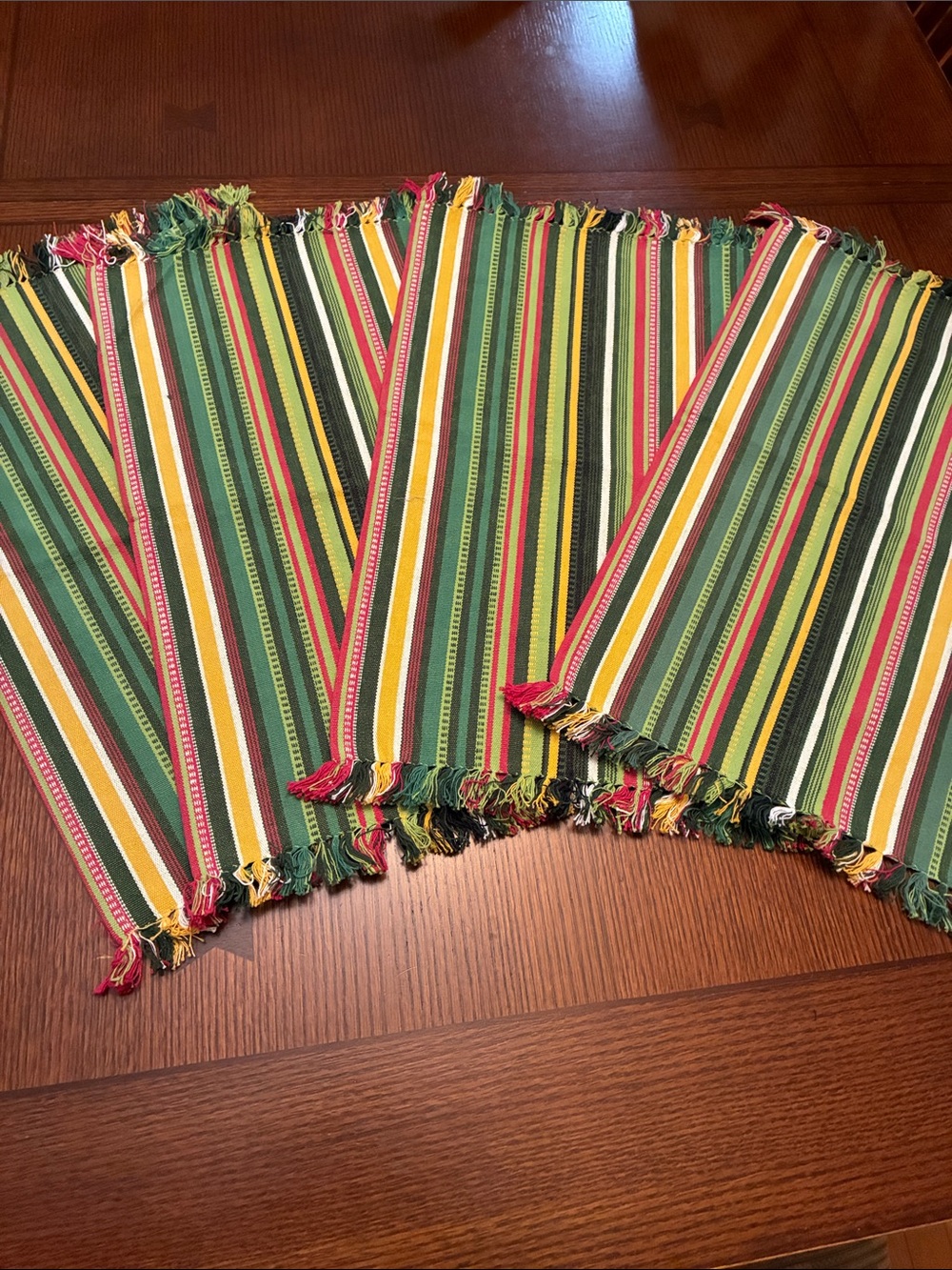 Set of Four - Pier 1 Striped Placemats - Green/Yellow/Red